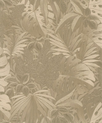 Galerie The New Design Book Collection Gold Metallic Jungle Leaves Wallpaper Roll