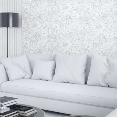 Galerie The New Design Book Collection Silver Floral Texture Wallpaper Roll