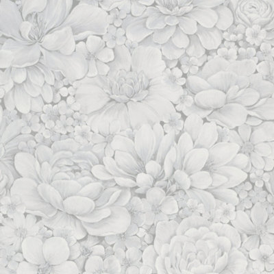 Galerie The New Design Book Collection Silver Floral Texture Wallpaper Roll