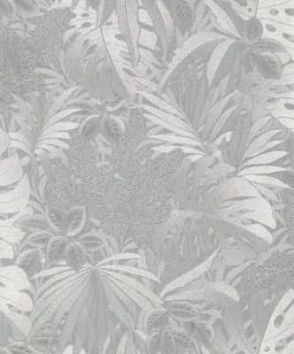 Galerie The New Design Book Collection Silver Metallic Jungle Leaves Wallpaper Roll