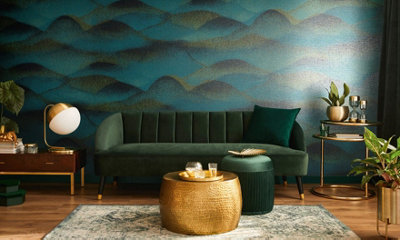 Galerie The New Design Book Emerald Green Rolling Hills Glitter Landscape Wallpaper Roll
