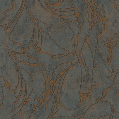 Galerie The New Design Book Metallic Black/Copper Graphic Swirls Wallpaper Roll