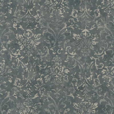 Galerie The New design Book Metallic Black/Silver Ornamental Mottled Damask Wallpaper Roll