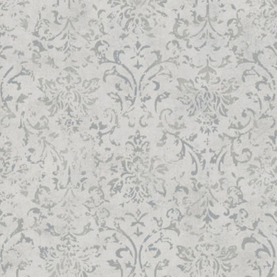 Galerie The New Design Book Metallic Grey Ornamental Mottled Damask Wallpaper Roll