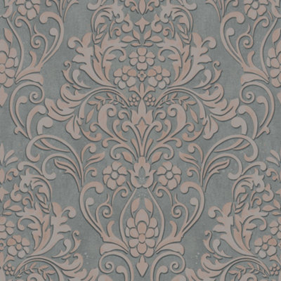 Galerie The New Design Book Rose Gold Damask Embossed Wallpaper