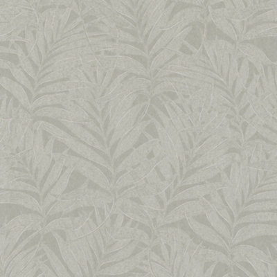 Galerie The New Design Book White/Greige Glitter Botanical Palm Leaf Design Wallpaper Roll