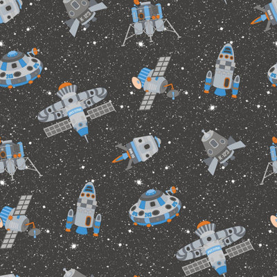 Galerie Tiny Tots 2 Black Blue Orange Glitter Spaceships Smooth Wallpaper