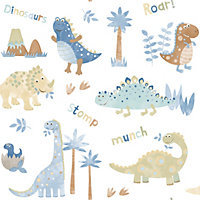 Galerie Tiny Tots 2 Blue Beige Dinosaurs Smooth Wallpaper