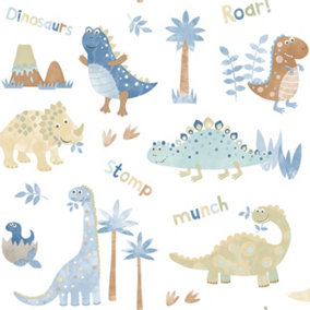 Galerie Tiny Tots 2 Blue Beige Dinosaurs Smooth Wallpaper