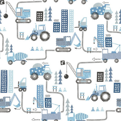 Galerie Tiny Tots 2 Blues Construction Smooth A4 Wallpaper Sample