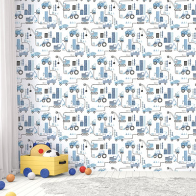 Galerie Tiny Tots 2 Blues Construction Smooth Wallpaper