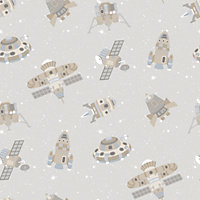 Galerie Tiny Tots 2 Greige Tan Glitter Spaceships Smooth Wallpaper