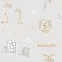 Galerie Tiny Tots 2 Greige Tan Jungle Friends Smooth Wallpaper