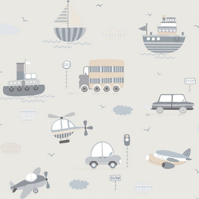 Galerie Tiny Tots 2 Greige Tan Transportation Smooth Wallpaper