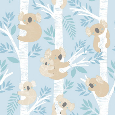 Galerie Tiny Tots 2 Light Blues Glitter Koalas Smooth Wallpaper | DIY ...