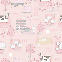 Galerie Tiny Tots 2 Pink Grey Beige Farmland Smooth Wallpaper