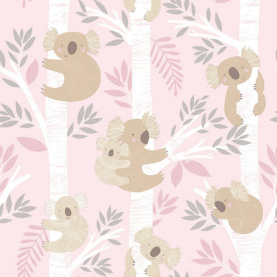 Galerie Tiny Tots 2 Pink Grey Glitter Koalas Smooth A4 Wallpaper Sample