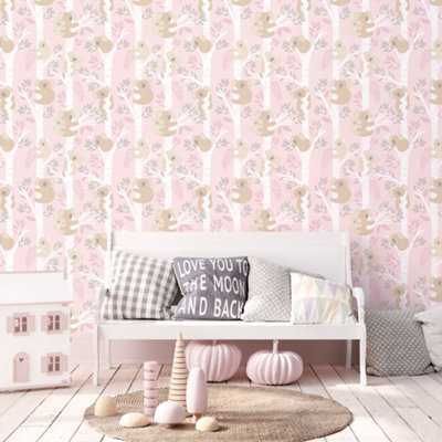Galerie Tiny Tots 2 Pink Grey Glitter Koalas Smooth Wallpaper