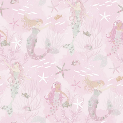 Galerie Tiny Tots 2 Pink Grey Glitter Mermaids Smooth Wallpaper