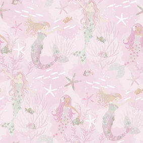 Galerie Tiny Tots 2 Pink Grey Glitter Mermaids Smooth Wallpaper
