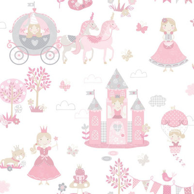 Galerie Tiny Tots 2 Pinks Grey Fairytale Smooth A4 Wallpaper Sample