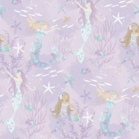 Galerie Tiny Tots 2 Purple Turquoise Glitter Mermaids Smooth Wallpaper