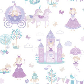 Galerie Tiny Tots 2 Purples Turquoise Fairytale Smooth Wallpaper