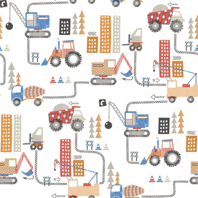 Galerie Tiny Tots 2 Red Blue Orange Construction Smooth A4 Wallpaper Sample