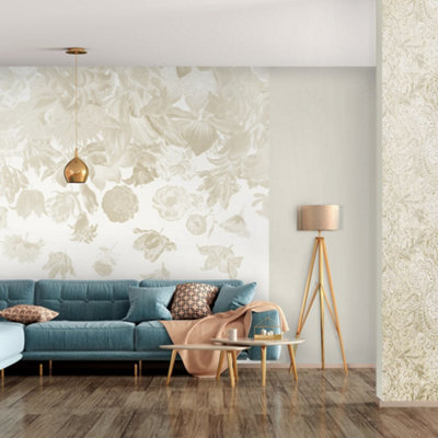 Galerie Tropical Collection Almond Beige Flower Rain Design 4-Panel Wall Mural