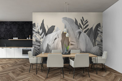 Galerie Tropical Collection Almond Beige Large Tropical Leaf Design 4-Panel Wall Mural