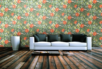 Galerie Tropical Collection Avocado Palau Floral Fish And Bird Inspired Wallpaper Roll