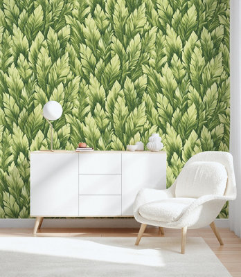 Galerie Tropical Collection Avocado Somoa Inspired Tropical Leaves Wallpaper Roll