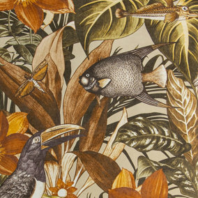 Galerie Tropical Collection Peanut Palau Floral Fish And Bird Inspired Wallpaper Roll