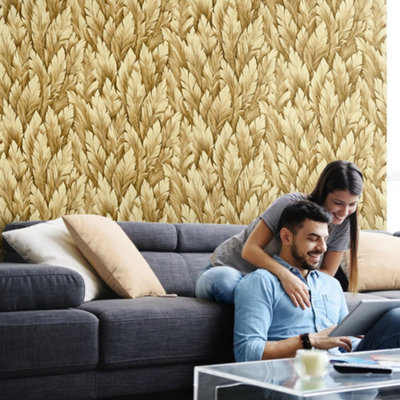 Galerie Tropical Collection Peanut Somoa Inspired Tropical Leaves Wallpaper Roll