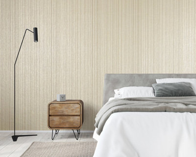 Galerie Universe Oat Beige Jupiter Metallic Stripe Wallpaper Roll