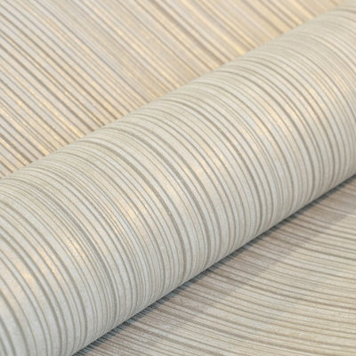 Galerie Universe Oat Beige Jupiter Metallic Stripe Wallpaper Roll