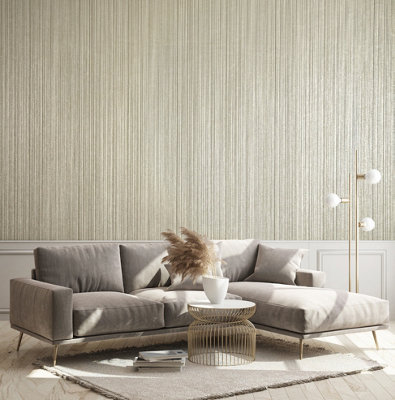 Galerie Universe Sand Beige Jupiter Metallic Stripe Wallpaper Roll