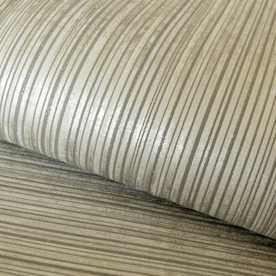 Galerie Universe Sand Beige Jupiter Metallic Stripe Wallpaper Roll