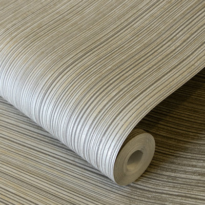Galerie Universe Sand Beige Jupiter Metallic Stripe Wallpaper Roll