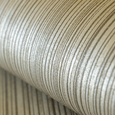 Galerie Universe Sand Beige Jupiter Metallic Stripe Wallpaper Roll