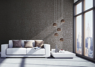 Galerie Urban Classics Dark Brown Manhattan Metallic Loft Tiles Wallpaper Roll