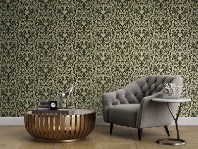 Galerie Urban Classics Flock Damask Green Wallpaper 81254