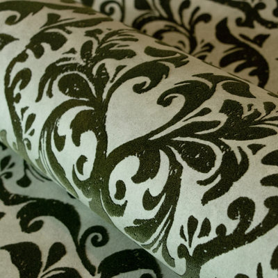 Galerie Urban Classics Flock Damask Green Wallpaper 81254