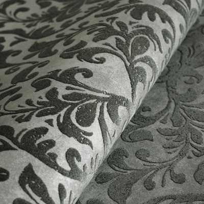 Galerie Urban Classics Flock Damask Silver Grey Wallpaper 81256
