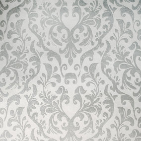 Galerie Urban Classics Frost Grey Notting Hill Metallic Loft Damask Wallpaper Roll