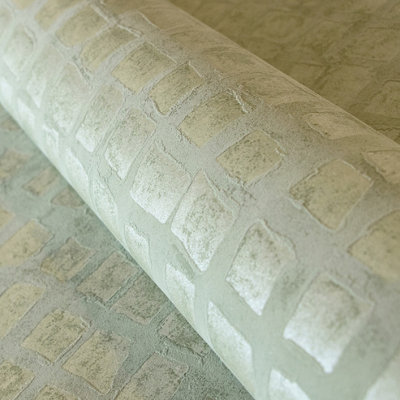 Galerie Urban Classics Sage Green Manhattan Metallic Loft Tiles Wallpaper Roll