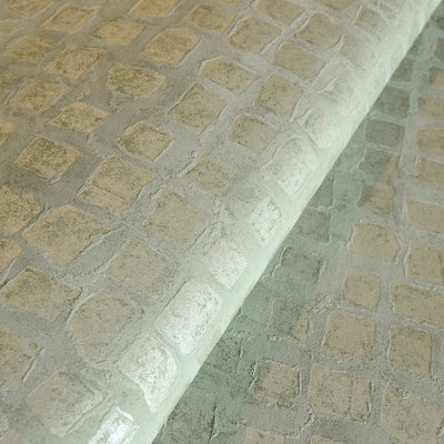 Galerie Urban Classics Sage Green Manhattan Metallic Loft Tiles Wallpaper Roll