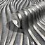 Galerie Urban Textures Black/Silver Sheen Wave Ribbons Wallpaper Roll