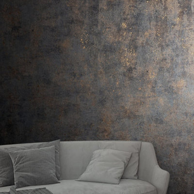 Galerie Urban Textures Metallic Black/Copper Abstract Plain Texture Wallpaper Roll