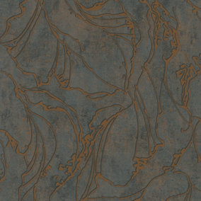 Galerie Urban Textures Metallic Black/Copper Graphic Swirls Wallpaper Roll